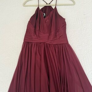David's Bridal Burgundy Spaghetti-Strap Maxi Dress
